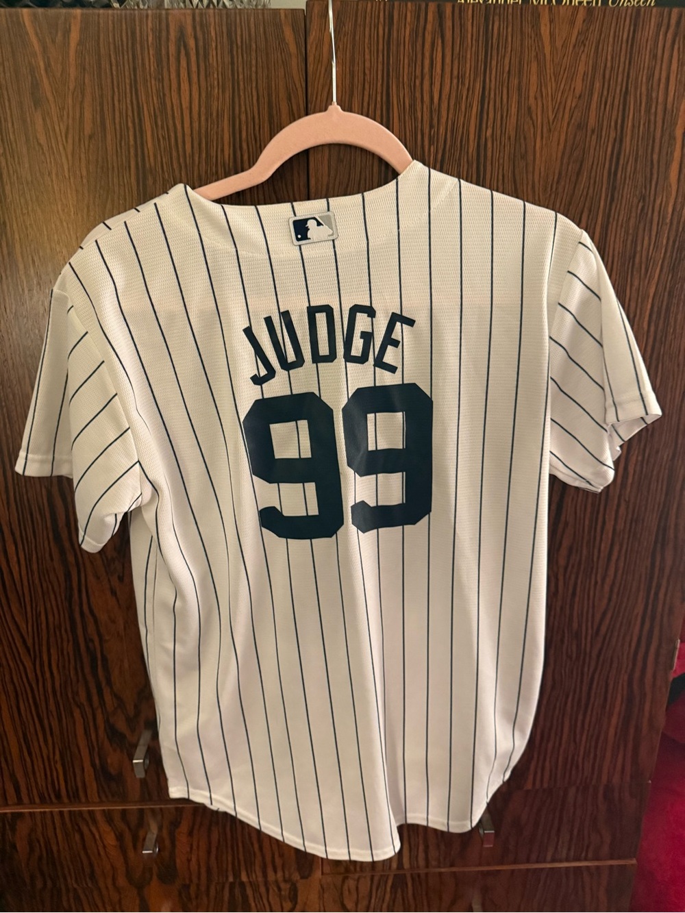 Genuine Merchandise White Pinstripe Kids Baseball Jersey - Navy Lettering
